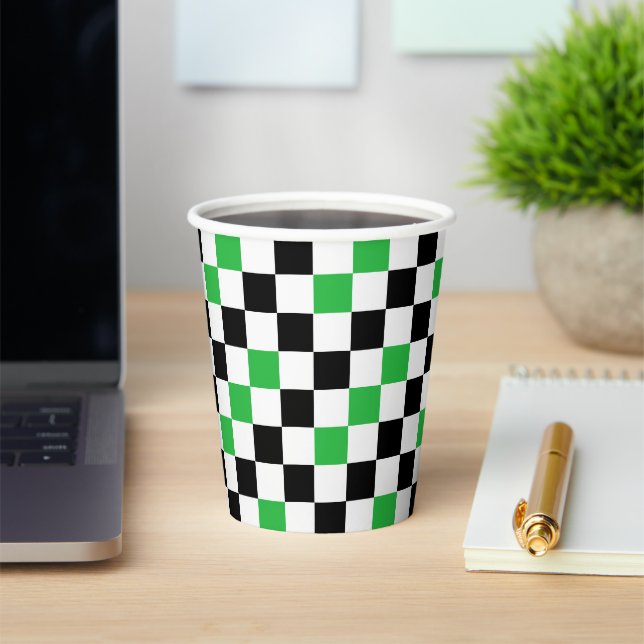 Grün Schwarz Weiß Karomuster Design  Pappbecher (InSitu)