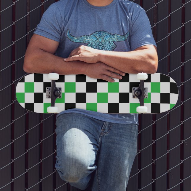 Grün Schwarz Weiß Karomuster Design  Skateboard (Außenbereich 3)