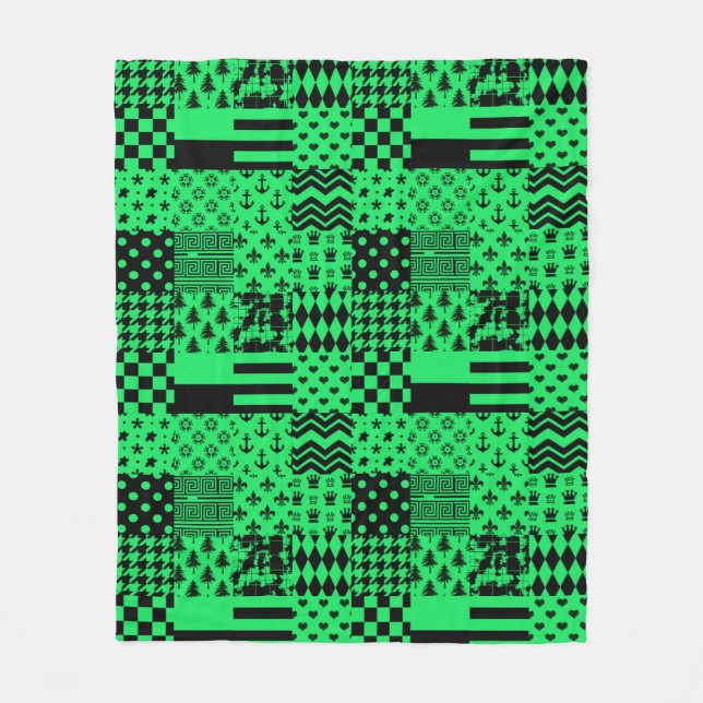 Grün-schwarze gemischte Muster-Patchwork-Design  Fleecedecke (Vorderseite)