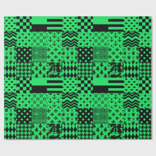 Grün-schwarze gemischte Muster-Patchwork-Design Geschenkpapier