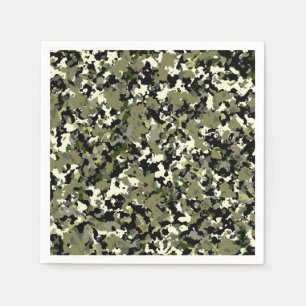 Grün schwarzes Creme-Tarnmusterdruck Serviette