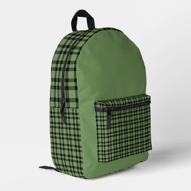 Grün-schwarzes Karomuster Bedruckter Rucksack (Rückseitige Ecke links)