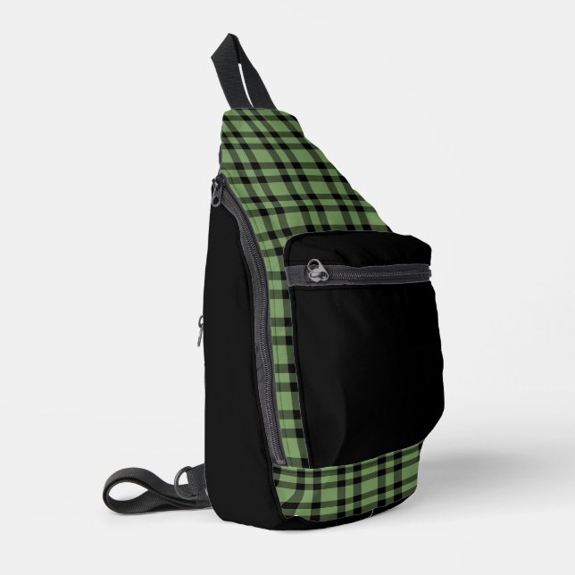 Grün-schwarzes Karomuster Crossbody Bag (Linke Seite)