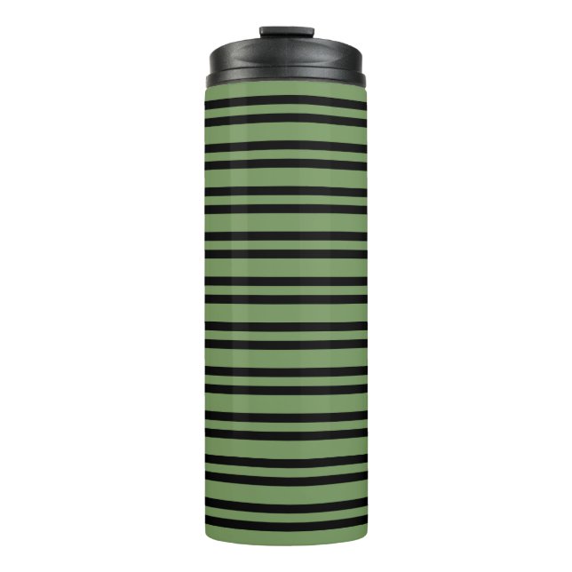 Grün-schwarzes Streifenmuster Thermosbecher (Vorderseite)