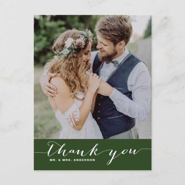 Grün | Script Wedding Danke Vertical Postcard Postkarte (Vorderseite)