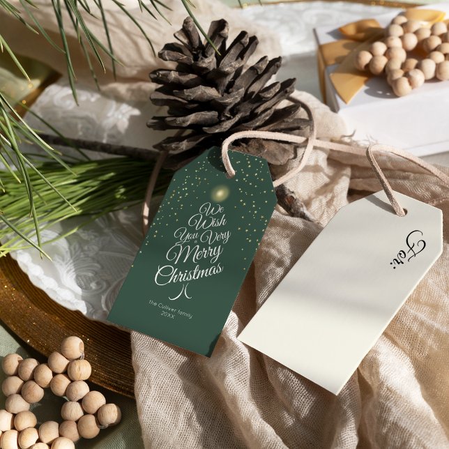 Grün sehr frohe Weihnachtsbaum Familienname Geschenkanhänger (Von Creator hochgeladen)