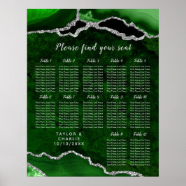 Grün Silber Achat Hochzeits Sitzordnung 12 Tische Poster