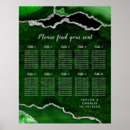 Grün Silber Achat Hochzeits Sitzordnung 12 Tische Poster