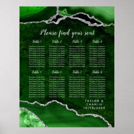 Grün Silber Achat Hochzeits Sitzordnung 8 Tische Poster