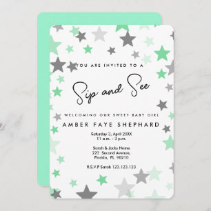 Grün Sip and See laden ein, neues Baby, Begrüßung  Einladung