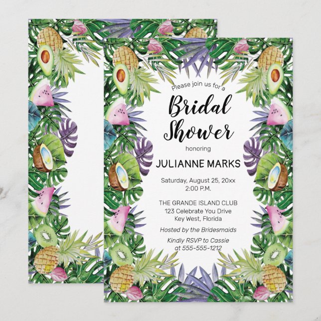 Grün-Sommer-Brautparty der tropischen Frucht-| Einladung (Vorne/Hinten)