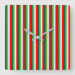 Grün, Sternweiß und Rotklee Pinstripes Quadratische Wanduhr