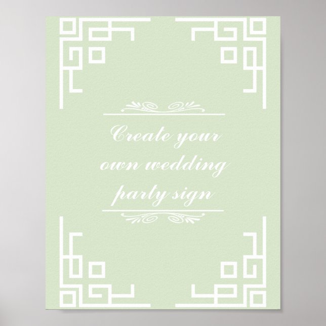 Grün-Swirl-White-Border-Wedding-Party-Zeichen Poster (Vorne)