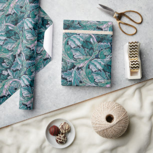Grün & Teal Morris Blätter Geschenkpapier