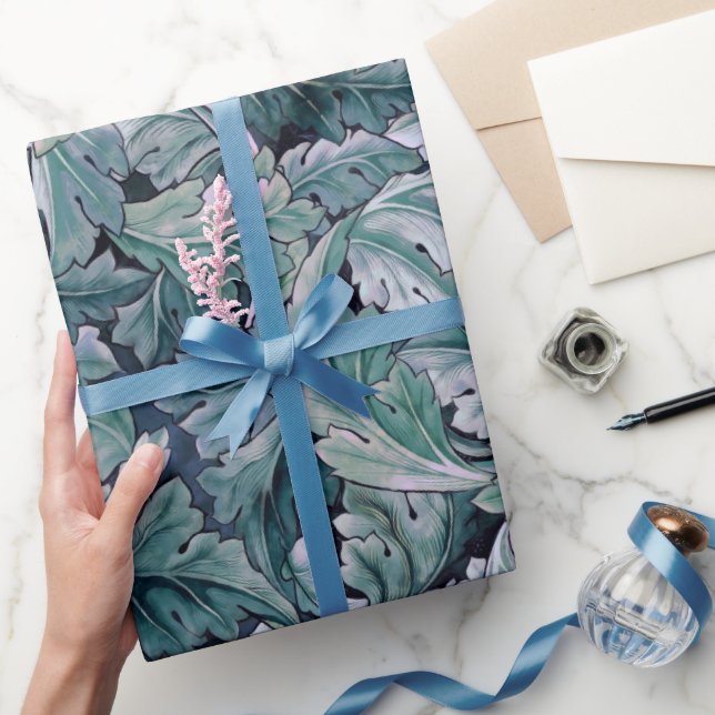 Grün & Teal Morris Blätter   Geschenkpapier (Schenken)