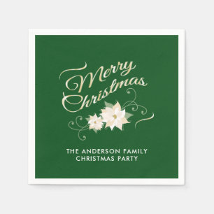 Grün-u. Goldfrohe Weihnachten u. weiße Poinsettias Serviette