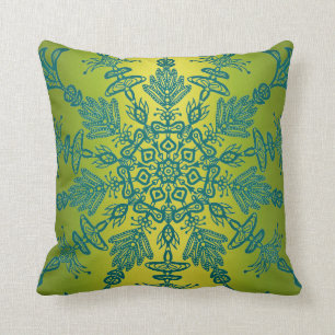 Grün und aquamariner mit Seiten versehener Boho Kissen