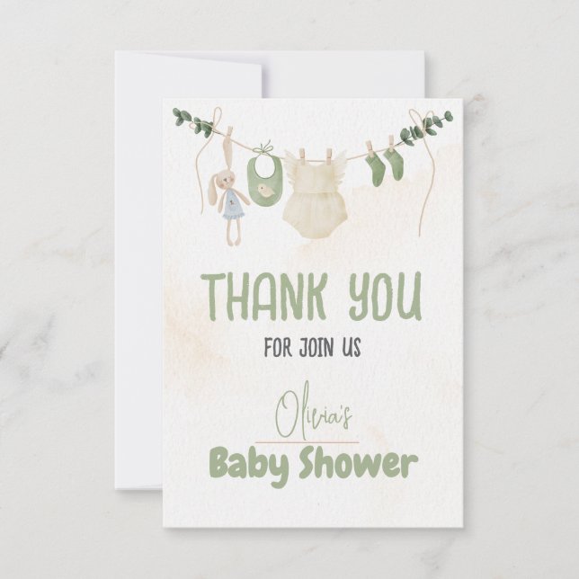 Grün und Beige Delikatfarbenes Floral Baby Sh Dankeskarte (Vorderseite)