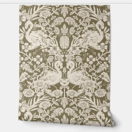 Grün und Beige Flamingo Floral Damask Wallpaper Tapete