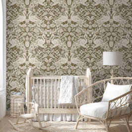 Grün und Beige Flamingo Floral Damask Wallpaper Tapete
