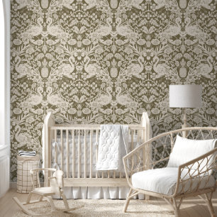 Grün und Beige Flamingo Floral Damask Wallpaper Tapete