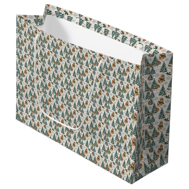 Grün und Beige Weihnachten Große Geschenktüte (Vorderseite Schrägansicht)