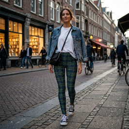 Grün und Blau karierte gemusterte Leggings