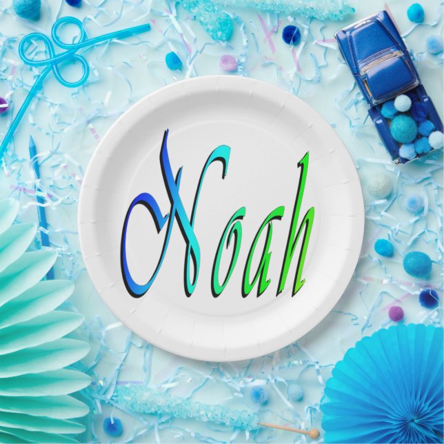 Grün und Blau Noah Name,  Pappteller (Party)