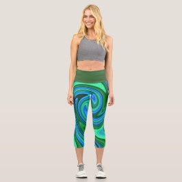 Grün und Blau Swirl - Coole Abstrakte Psychedelik Capri Leggings