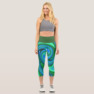 Grün und Blau Swirl - Coole Abstrakte Psychedelik Capri Leggings