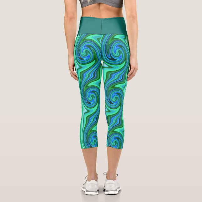 Grün und Blau Swirl - Coole Abstrakte Psychedelik Capri Leggings (Rückseite)