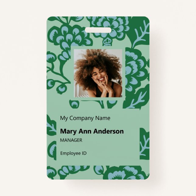 Grün und Blau Vibranu und feines Blumenmuster Ausweis (Vorderseite)