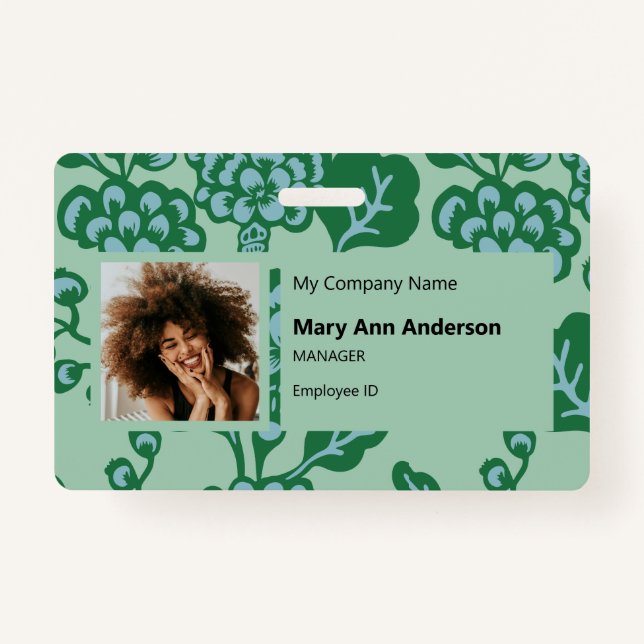 Grün und Blau Vibranu und feines Blumenmuster Ausweis (Vorderseite)