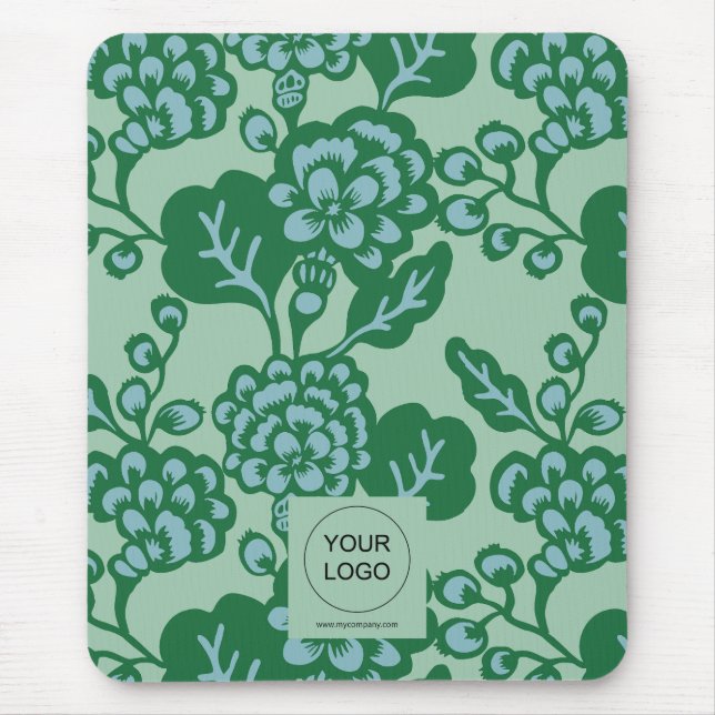 Grün und Blau Vibranu und feines Blumenmuster Mousepad (Vorne)