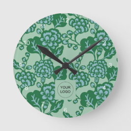 Grün und Blau Vibranu und feines Blumenmuster Runde Wanduhr