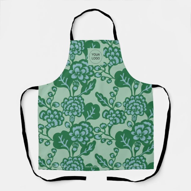 Grün und Blau Vibranu und feines Blumenmuster Schürze (Vorderseite)