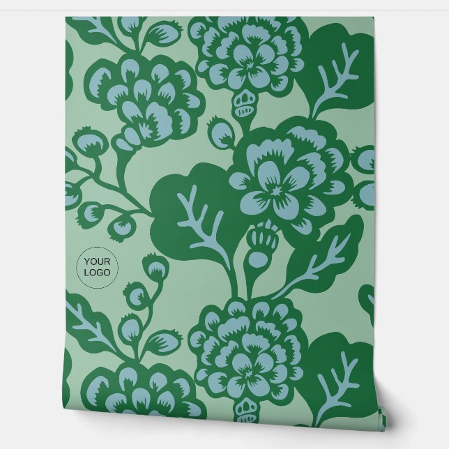Grün und Blau Vibranu und feines Blumenmuster Tapete (Abrollen)