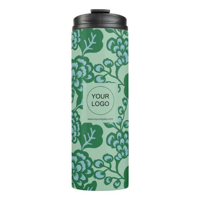 Grün und Blau Vibranu und feines Blumenmuster Thermosbecher (Vorderseite)