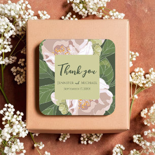 Grün und Blume Elegant Quadratischer Aufkleber