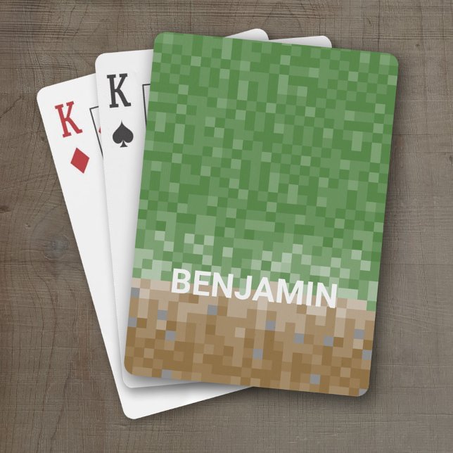Grün- und BraunPixel-Design mit Individuelle Name Spielkarten (Personalized Playing Cards - Pixel Miner)