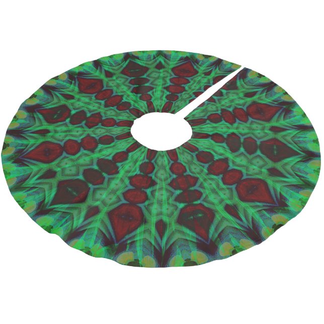 grün und burgunderrot 001 Feiertag  Polyester Weihnachtsbaumdecke (Schrägansicht)
