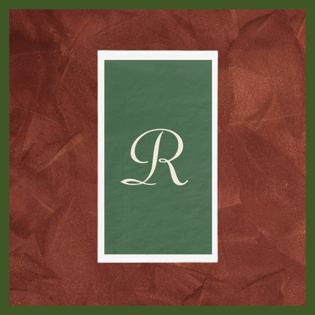 Grün und Creme Mit Monogramm Minimalistisch Serviette (Von Creator hochgeladen)