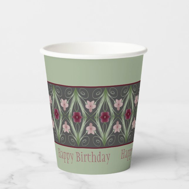 Grün und Dunkelgrau Pappbecher (Vorderseite)