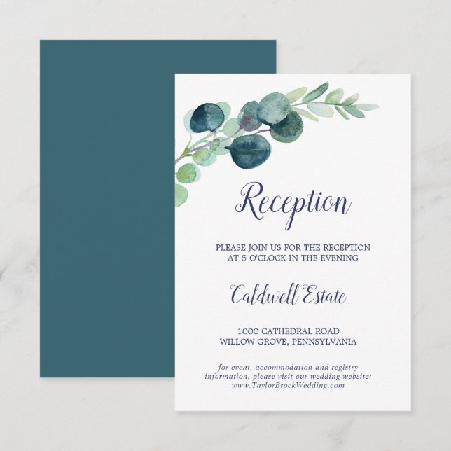 Grün und Eukalyptus-Empfang Beipackkarte Begleitkarte (Vorne/Hinten)