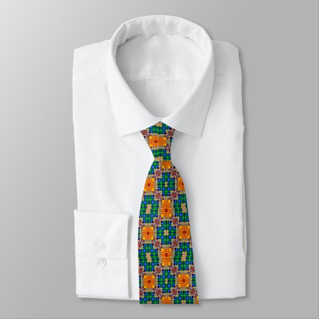 Grün und Gelb Abstrakte Neck Tie Krawatte (Gebunden)