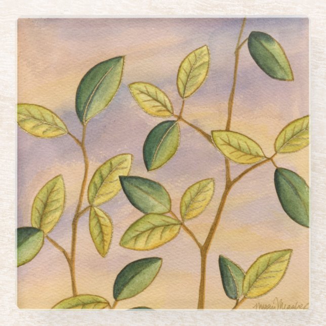 Grün und Gelb Blätter im Hintergrund Glasuntersetzer (Vorderseite)