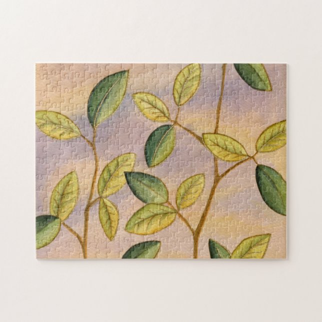 Grün und Gelb Blätter im Hintergrund Puzzle (Horizontal)