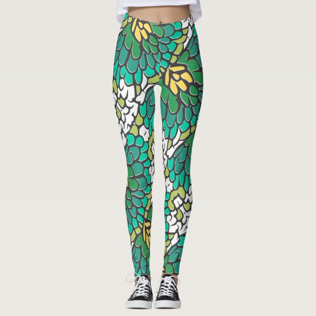 Grün- und Gelbblumen Leggings (Vorderseite)