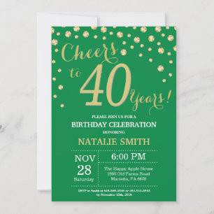 Grün und Gold 40. Geburtstag Diamant Einladung