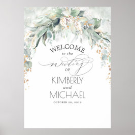 Grün und Gold Blätter Dreamy Wedding Willkommen Poster